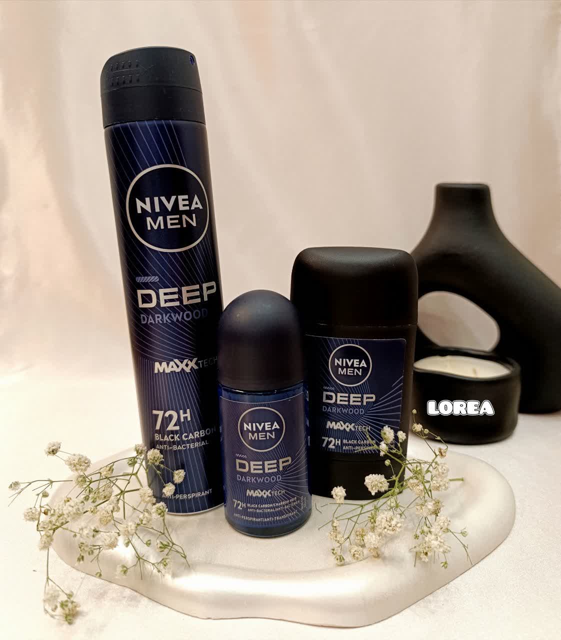 ست سه تیکه اسپری 200 میل و مام استیکی 50 میل و مام رولی 50 میل مردانه نیوا مدل  مدل Deep Darkwood  با ماندگاری 72 ساعته (اورجینال)