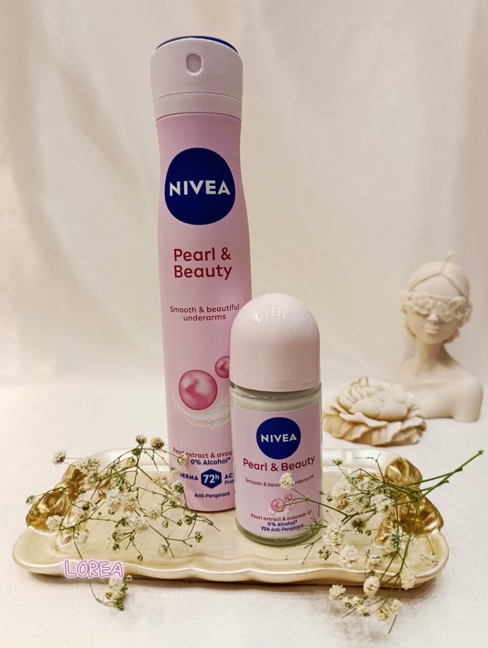 ست اسپری 200 میل و مام رولی 50 میل زنانه نیوا مدل Pearl & Beauty با ماندگاری 72 ساعته (اورجینال)